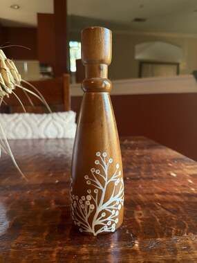 Vintage Hand-Painted Wood Mid-Century Modern Taper Candle Holder